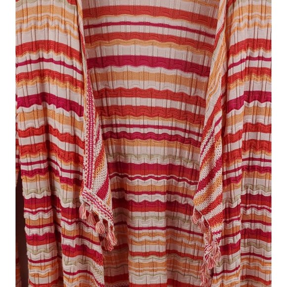 Chicos Womens Wave Tassel Cardigan Sweater Orange Pink Stripe Chicos 1=Medium - Picture 7 of 13